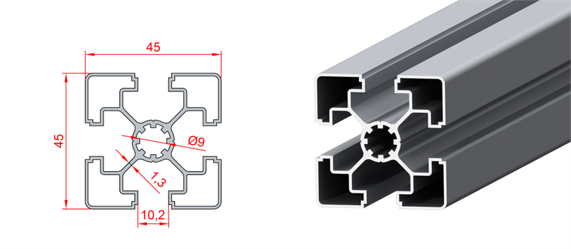 Aluminium profiles with 10 mm slot
