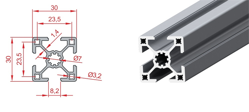 Aluminium profiles with 8 mm slot