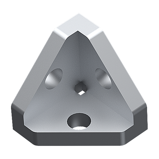 Bevelled three-way corner connectors