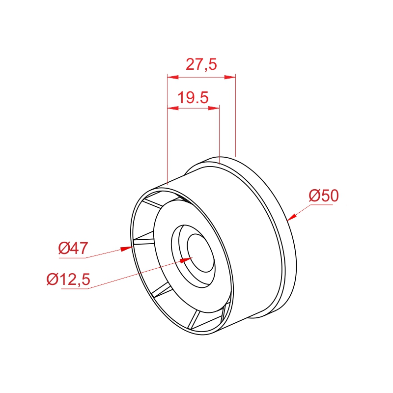 Plastic roller head Ø50×1.5 mm