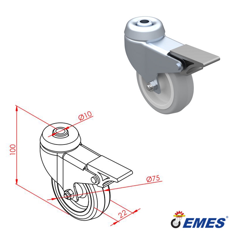 Wheel Ø75 mm, single – version B