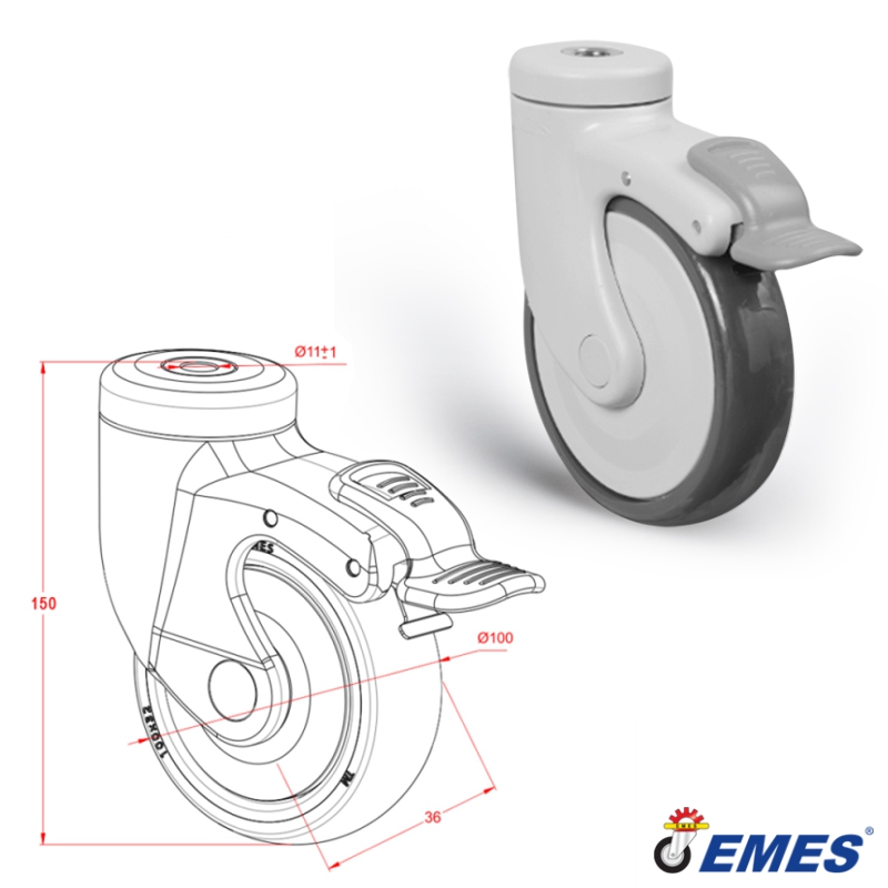 Plastic wheel Ø100 mm with brake