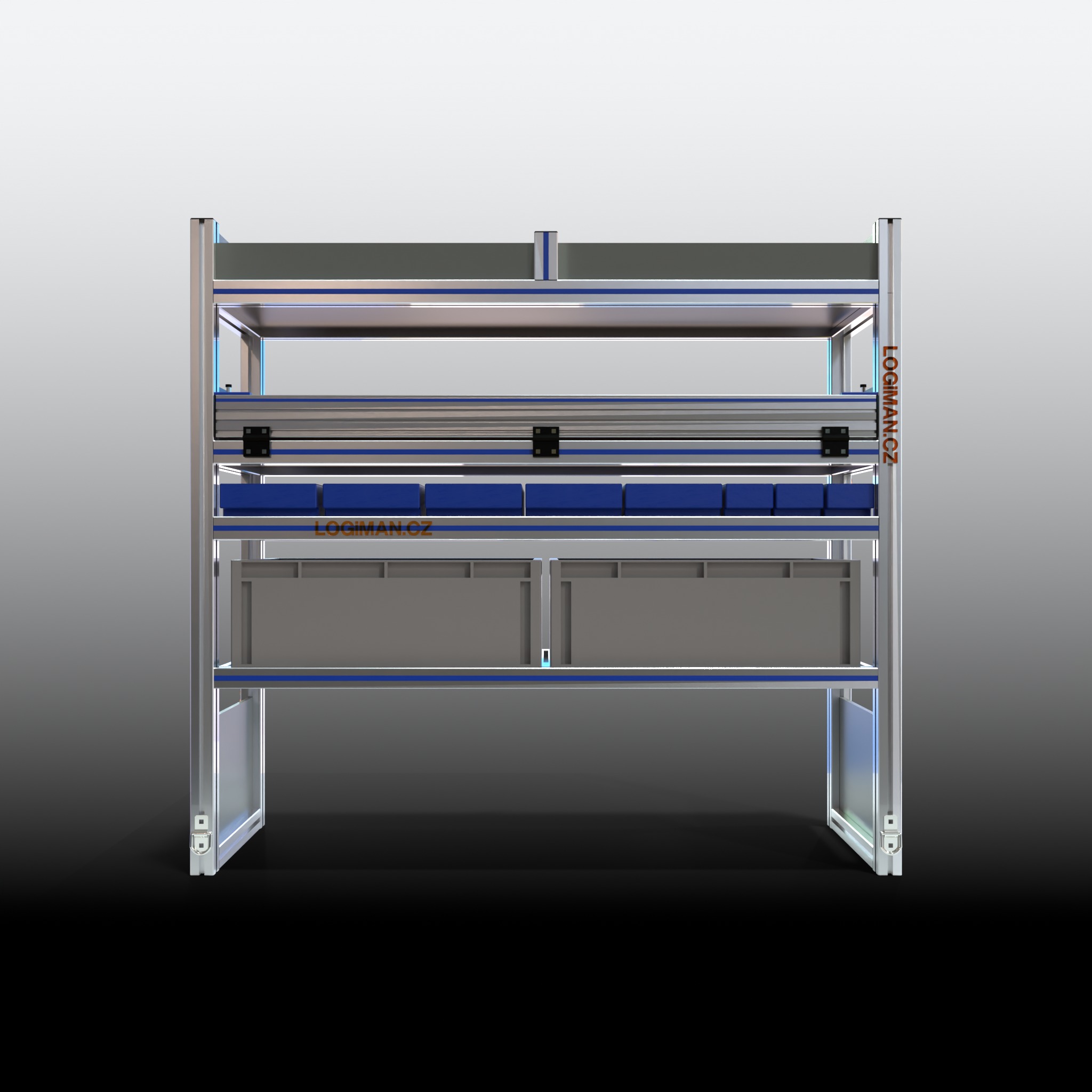 Van shelving fit-out – Fiat Ducato L2H2 3450 mm - front view