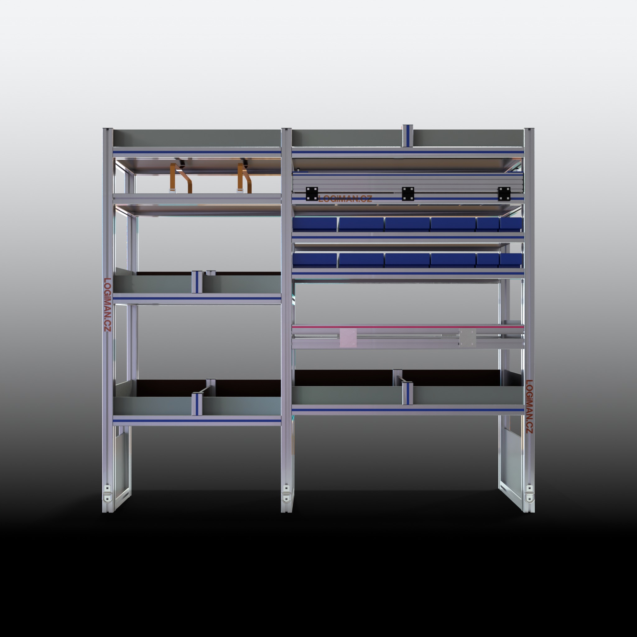 Van shelving fit-out – Ford Transit L3H2 FWD - front view