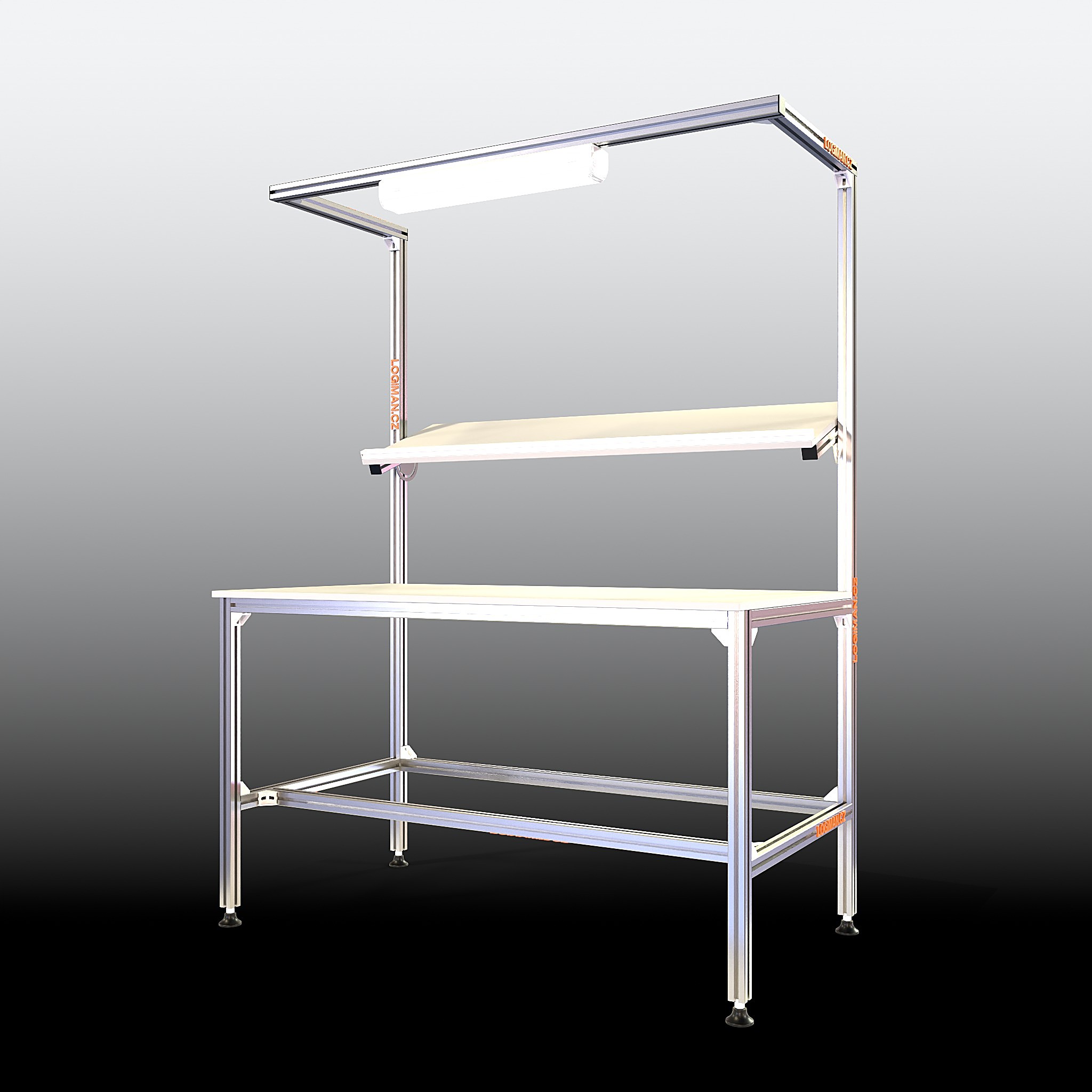 Hliníkový pracovní stůl systém 40 – 1500 × 800 × 900 mm - front view
