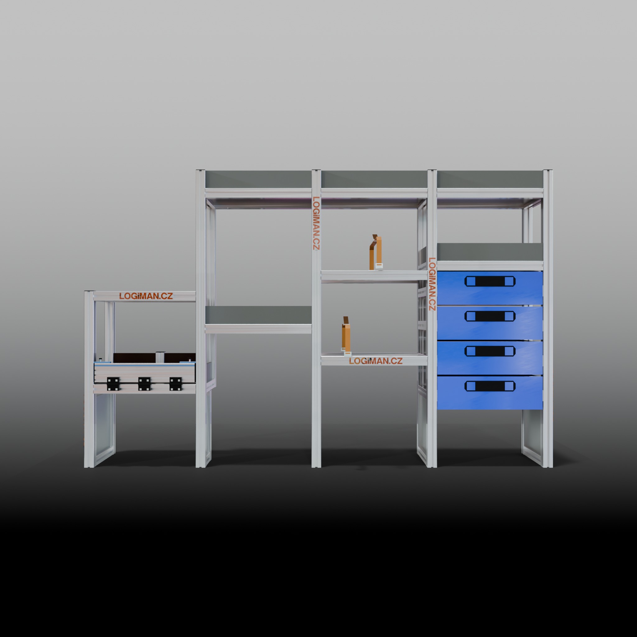 Van shelving fit-out – Renault Trafic L1H1 (wheelbase 3098 mm) - front view