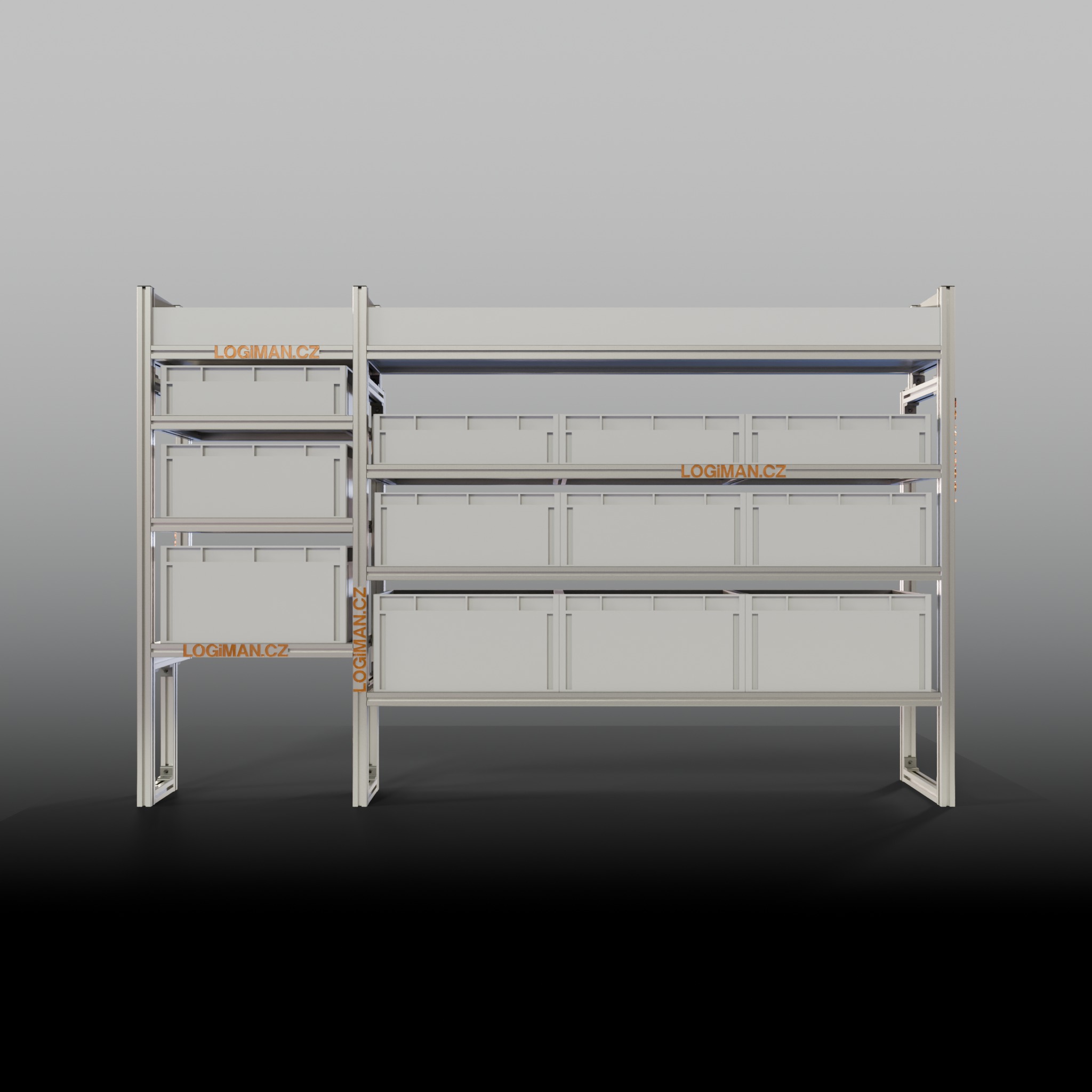 Aluminium euro box shelving unit – Citroën ë-Jumpy L2 (from 2021) - front view
