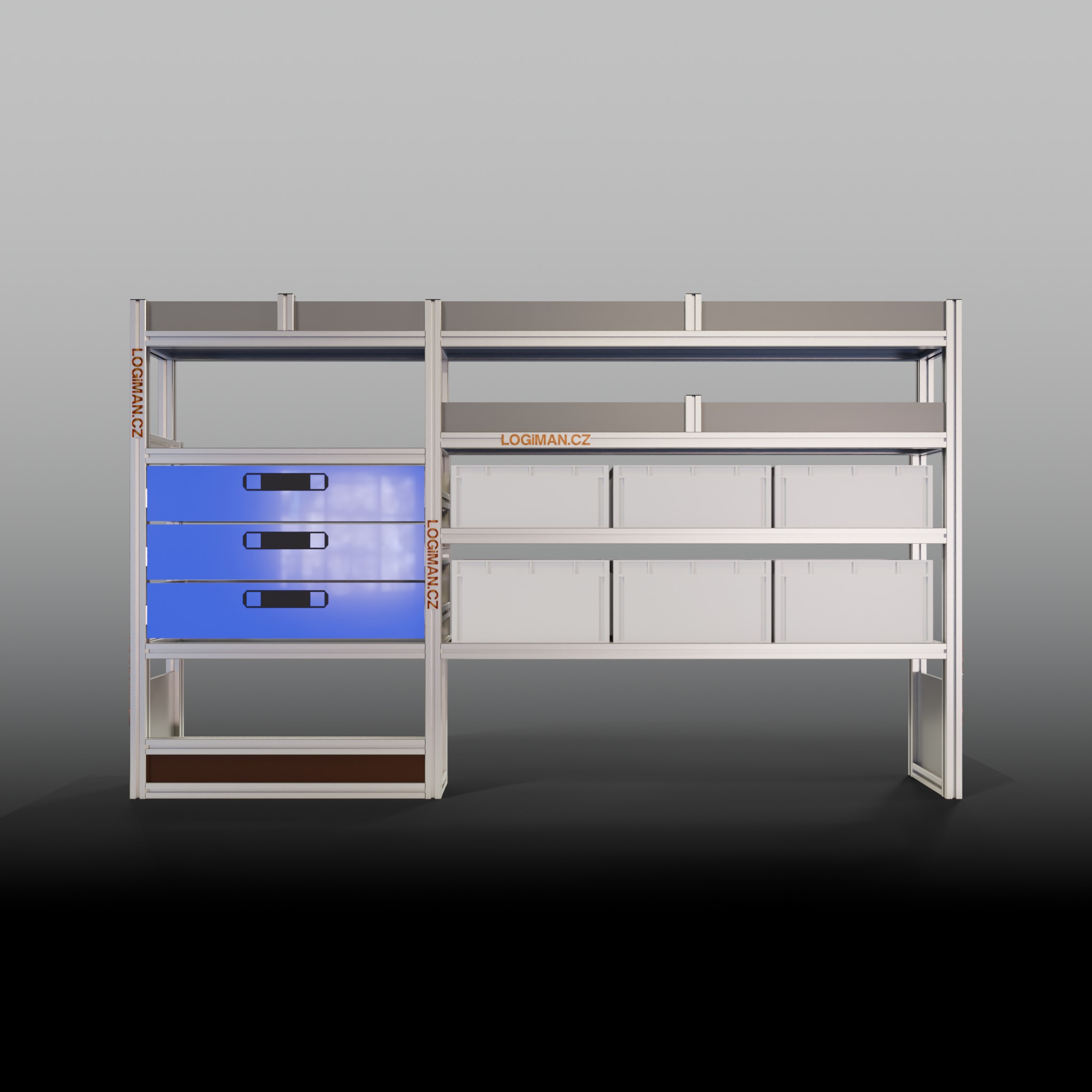 Van shelving fit-out – Ford Transit Custom L1H1 - front view