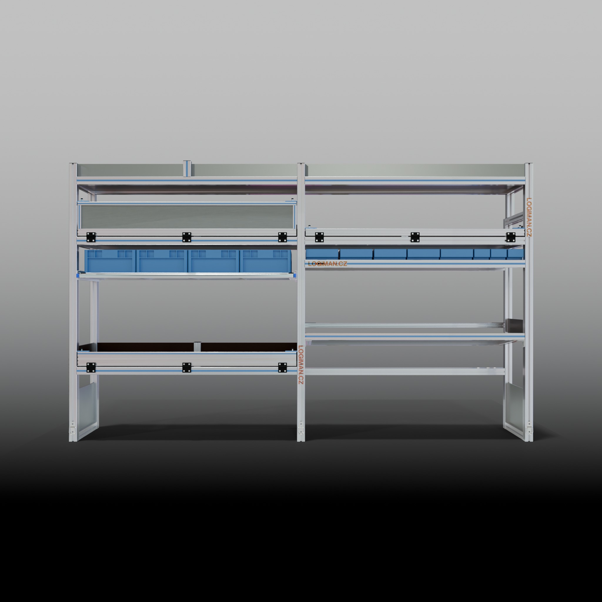 Van shelving fit-out – Ford Transit L3H2 FWD - front view