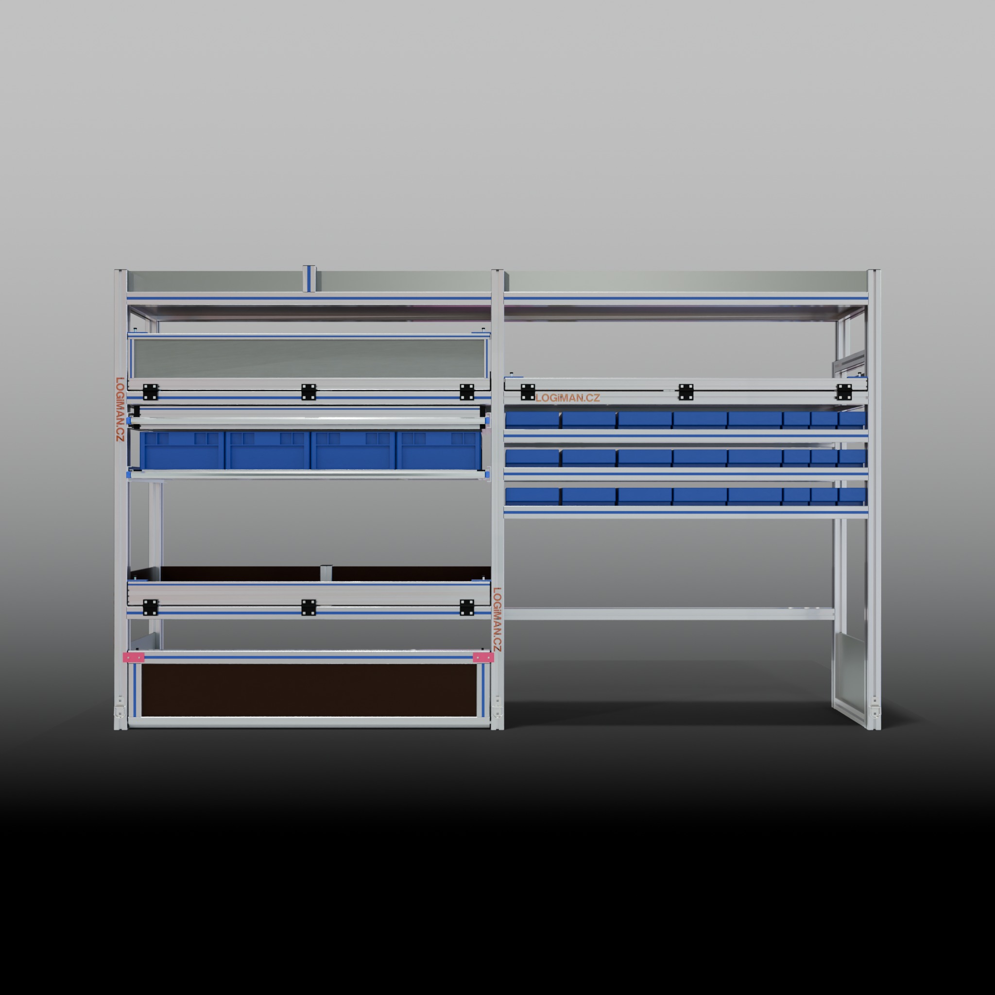 Van shelving fit-out – Ford Transit L3H2 FWD - front view
