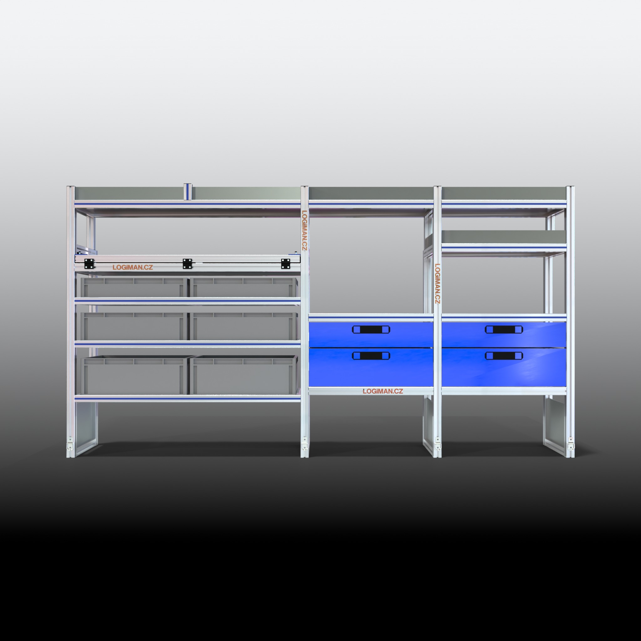 Van shelving fit-out – Mercedes Sprinter L2H1 - front view