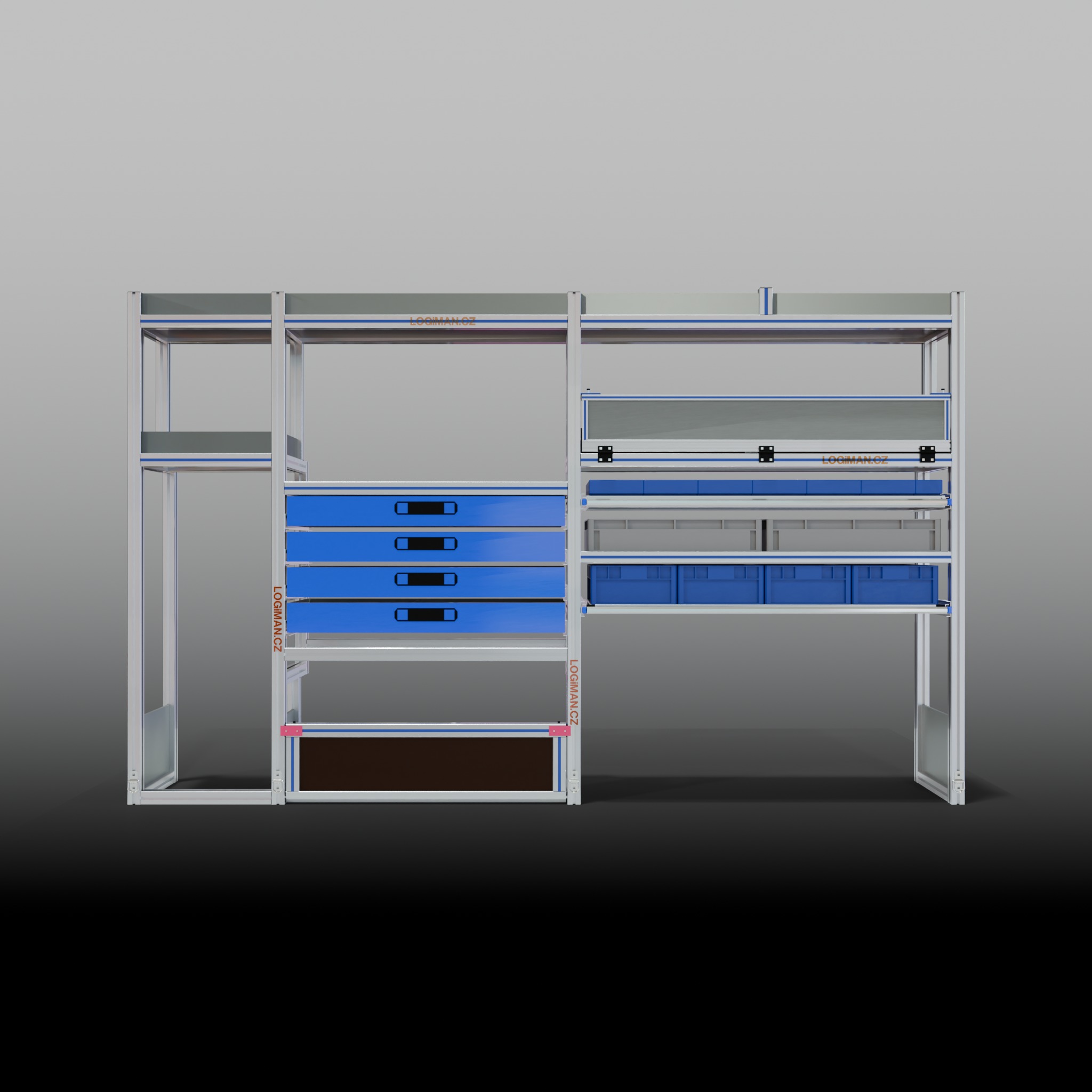 Van shelving fit-out – Mercedes Sprinter L2H2 - front view