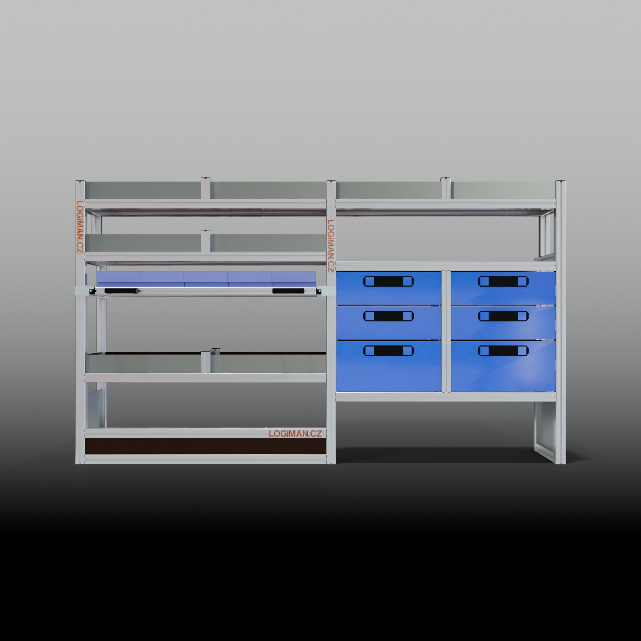 Van shelving fit-out – Mercedes Vito L2 - front view