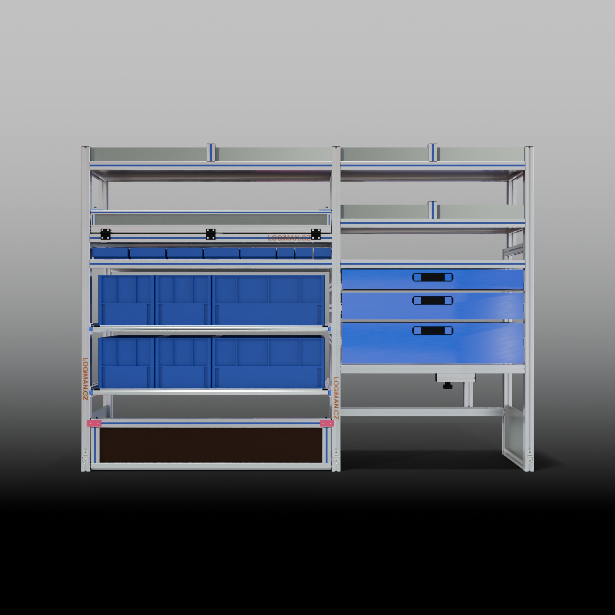 Van shelving fit-out – VW Crafter L3H3 FWD - front view