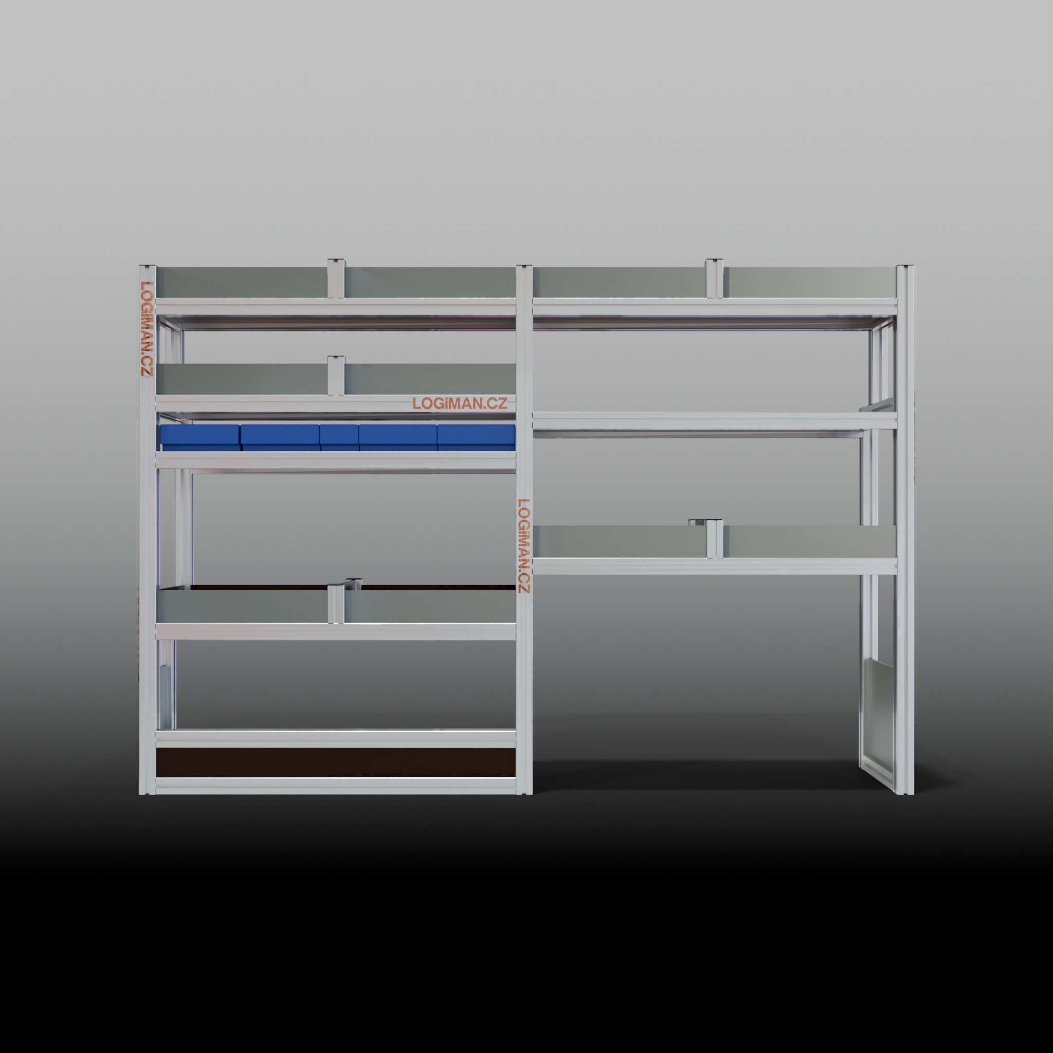 Van shelving fit-out – VW Transporter T6 L1 - front view