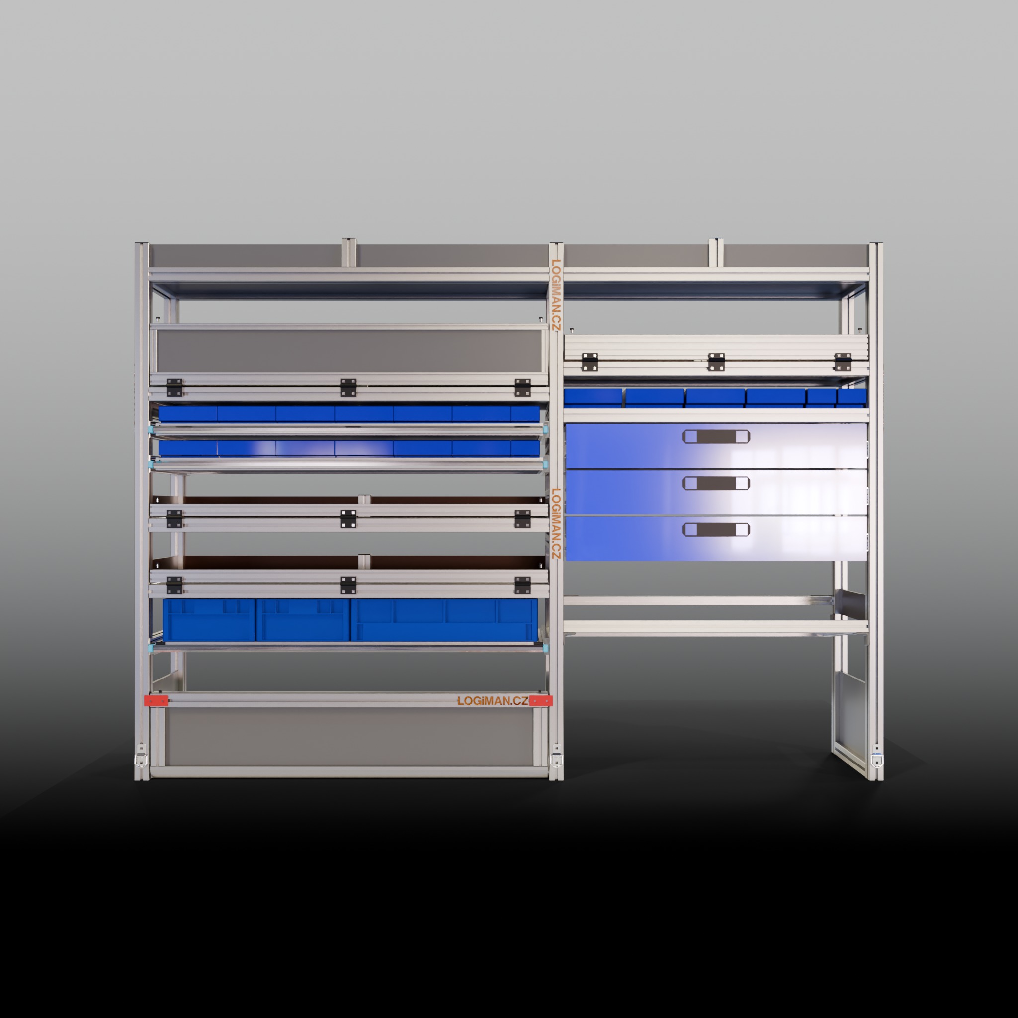 Van shelving fit-out – VW Crafter L3H3 FWD - front view