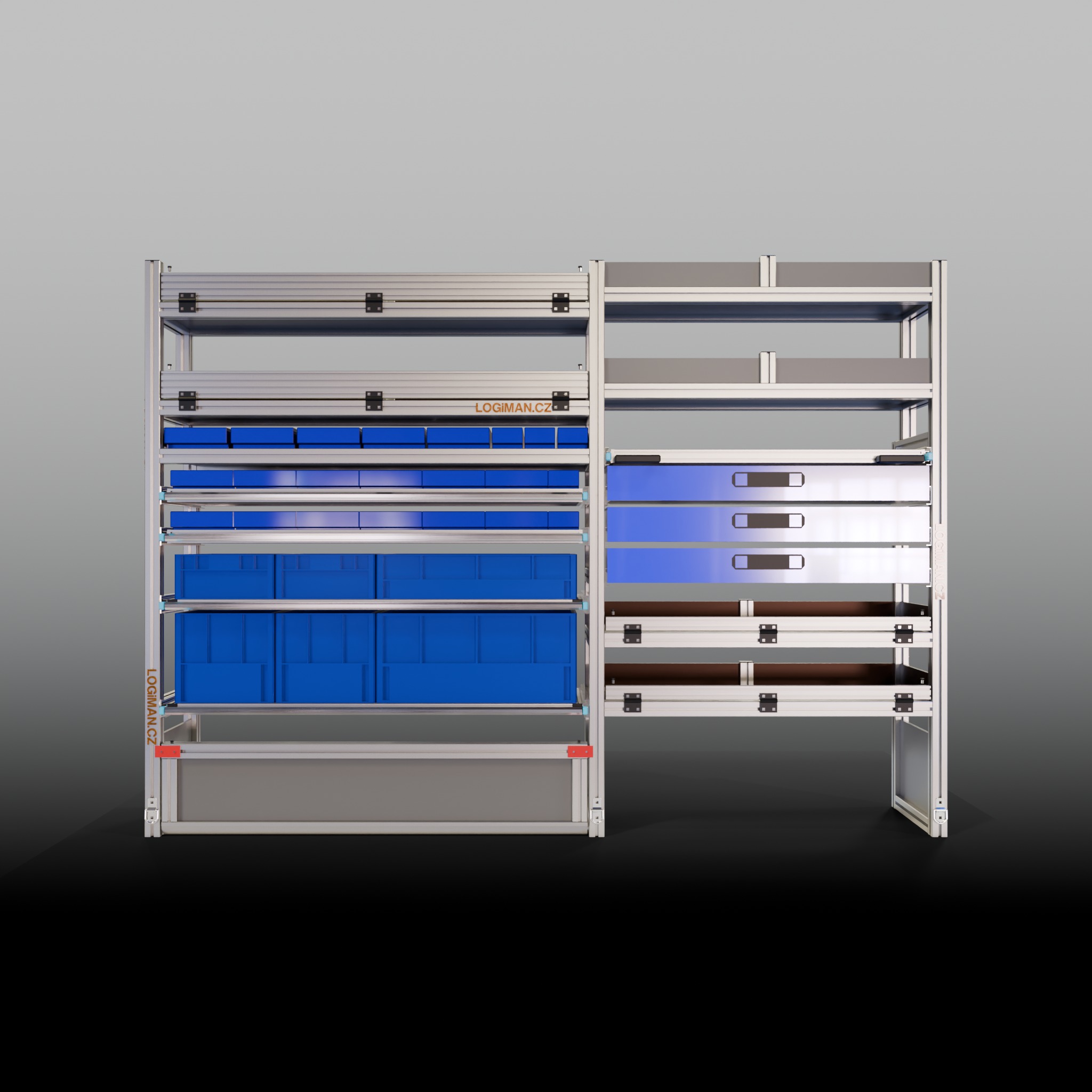 Van shelving fit-out – VW Crafter L3H3 FWD - front view